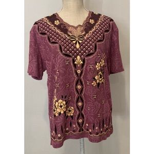 TC Fashion - Womens Shortsleeve Blouse - Purple/Gold - Size XXL - NWT